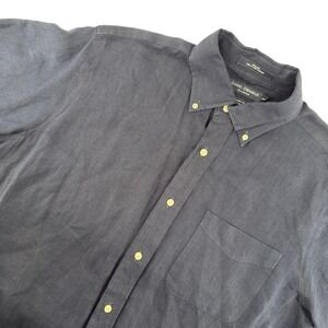 Daniel Cremieux Classics Men's M Navy Blue Linen Short‎ Sleeve Button Down Shirt